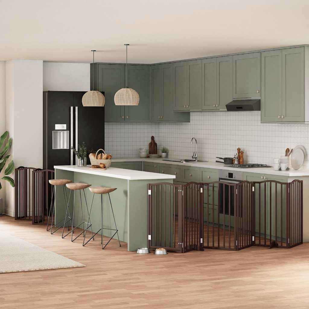 Hundelåge med dør 12 paneler 600 cm foldbar poppeltræ brun