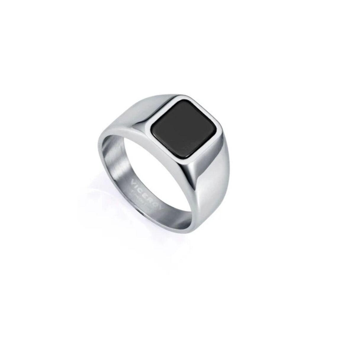 Herre ring - sølvfarvet med sort onyxlook, str. 26 billede