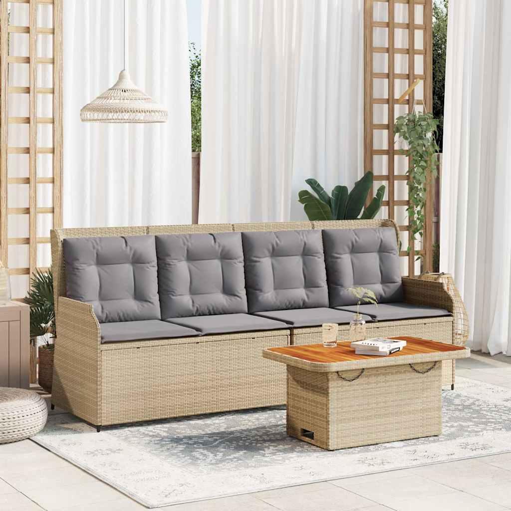 Loungesæt til haven 3 dele med hynder polyrattan beige billede