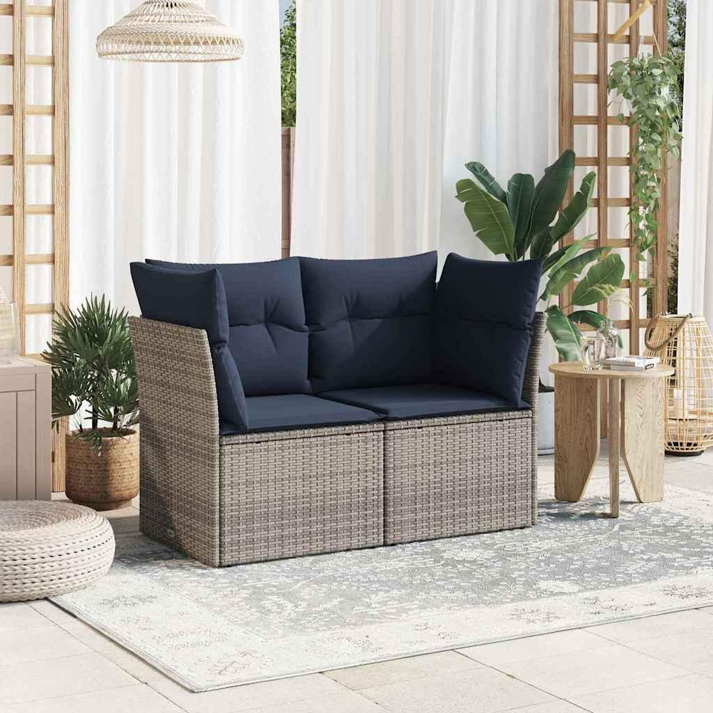 2-personers havesofa med hynder polyrattan grå billede