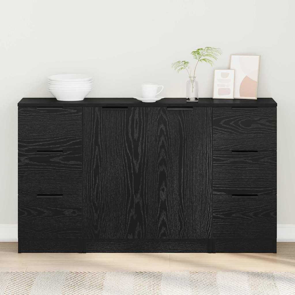 Sideboard 3 Dele Sort Eg 121 X 30 X 70 Cm Konstrueret Træ