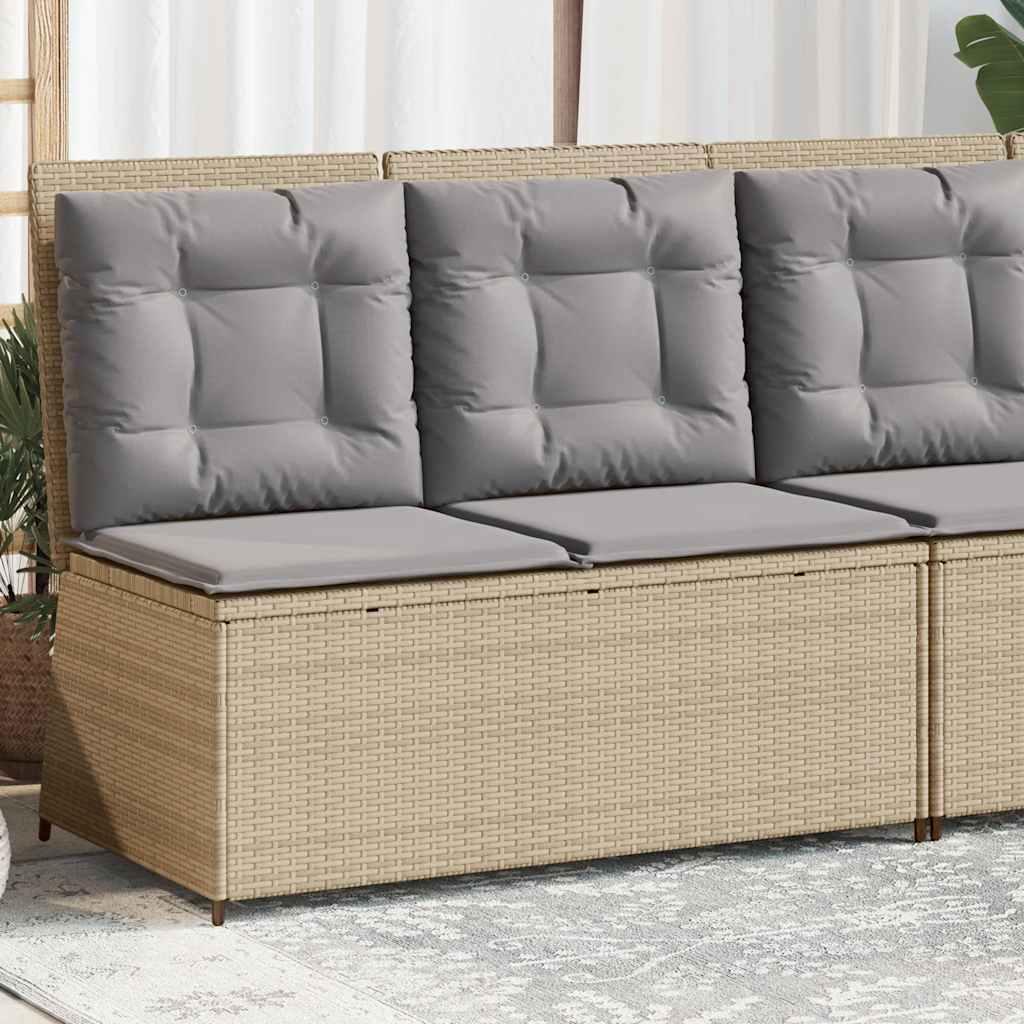 Havebænk med hynder og lænefunktion polyrattan beige