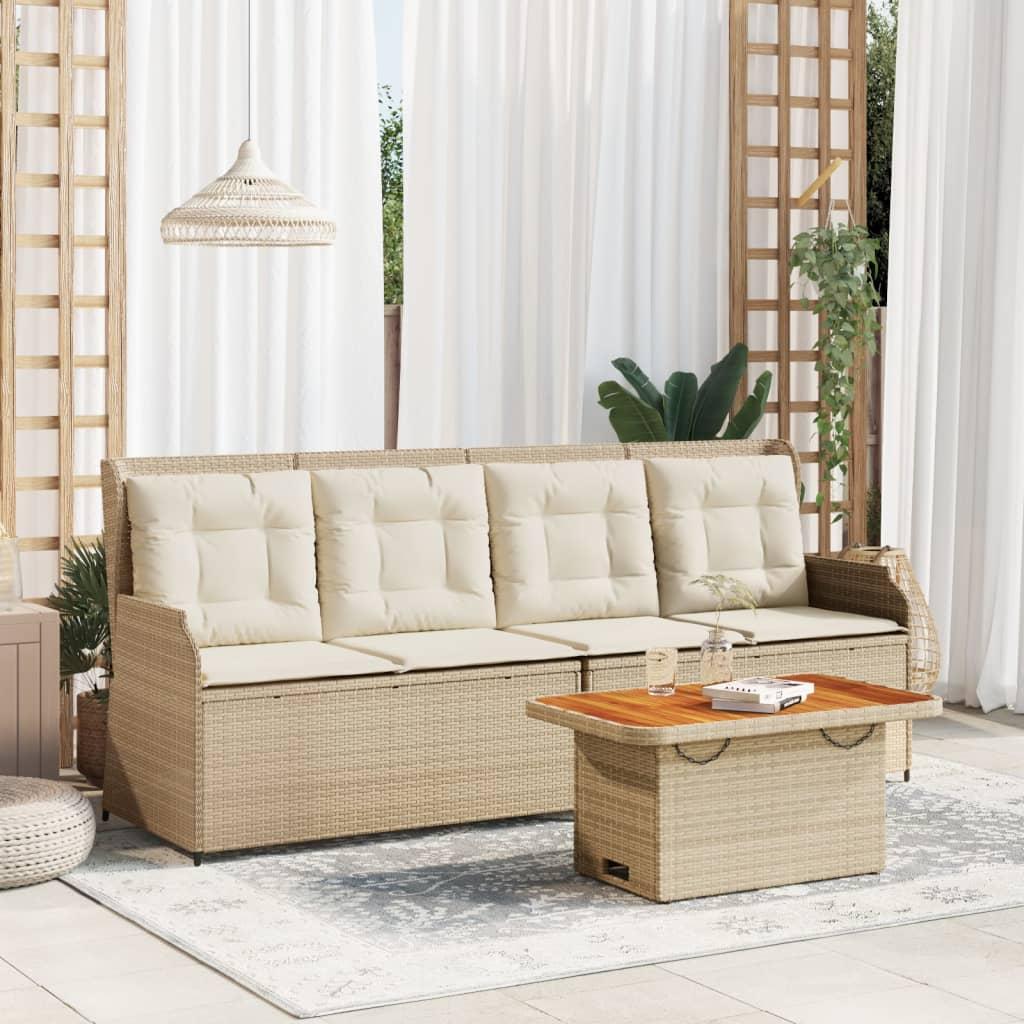 Loungesæt til haven 3 dele med hynder polyrattan beige billede