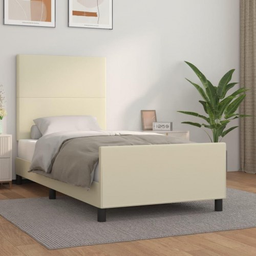 Sengeramme med sengegavl 80x200 cm i kunstlæder - creme