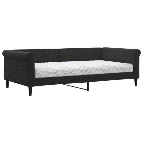Daybed med madras 100x200 cm - velour, sort
