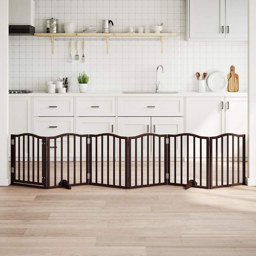 Hundelåge med dør 6 paneler 300 cm foldbar poppeltræ brunt eg