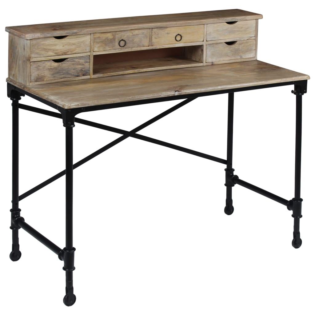 Skrivebord i massivt mangotræ og stål 110 x 50 x 96 cm billede