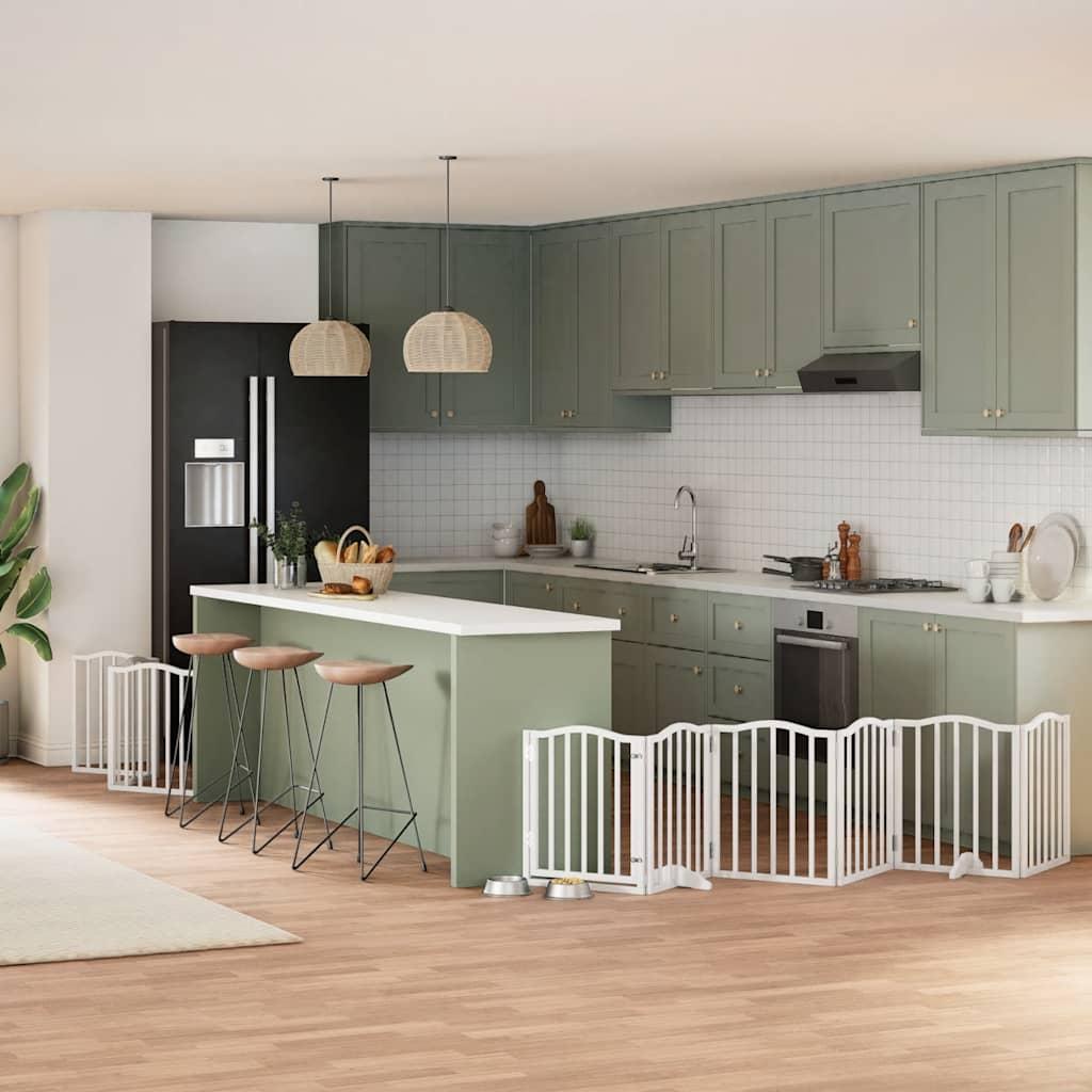 Hundelåge med dør 9 paneler 450 cm foldbar poppeltræ hvid