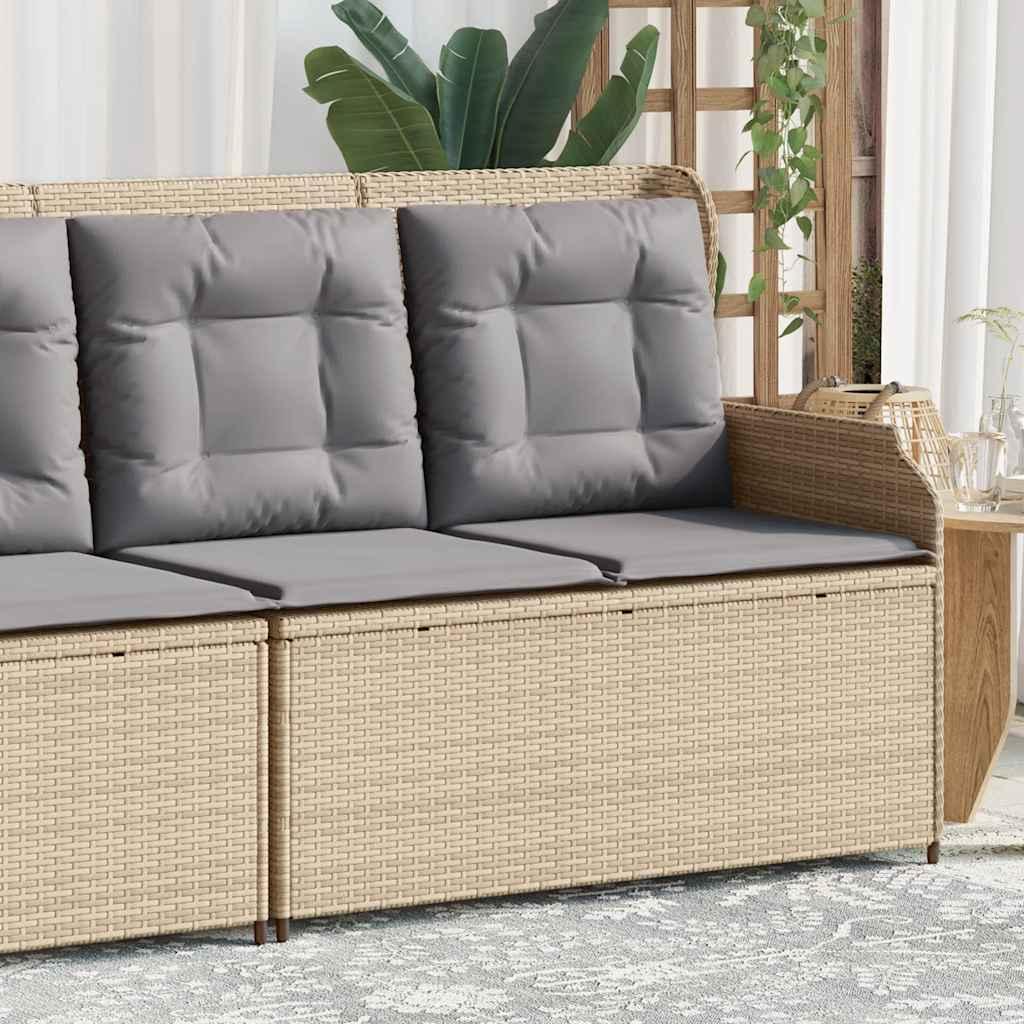 Havebænk med hynder og lænefunktion polyrattan beige