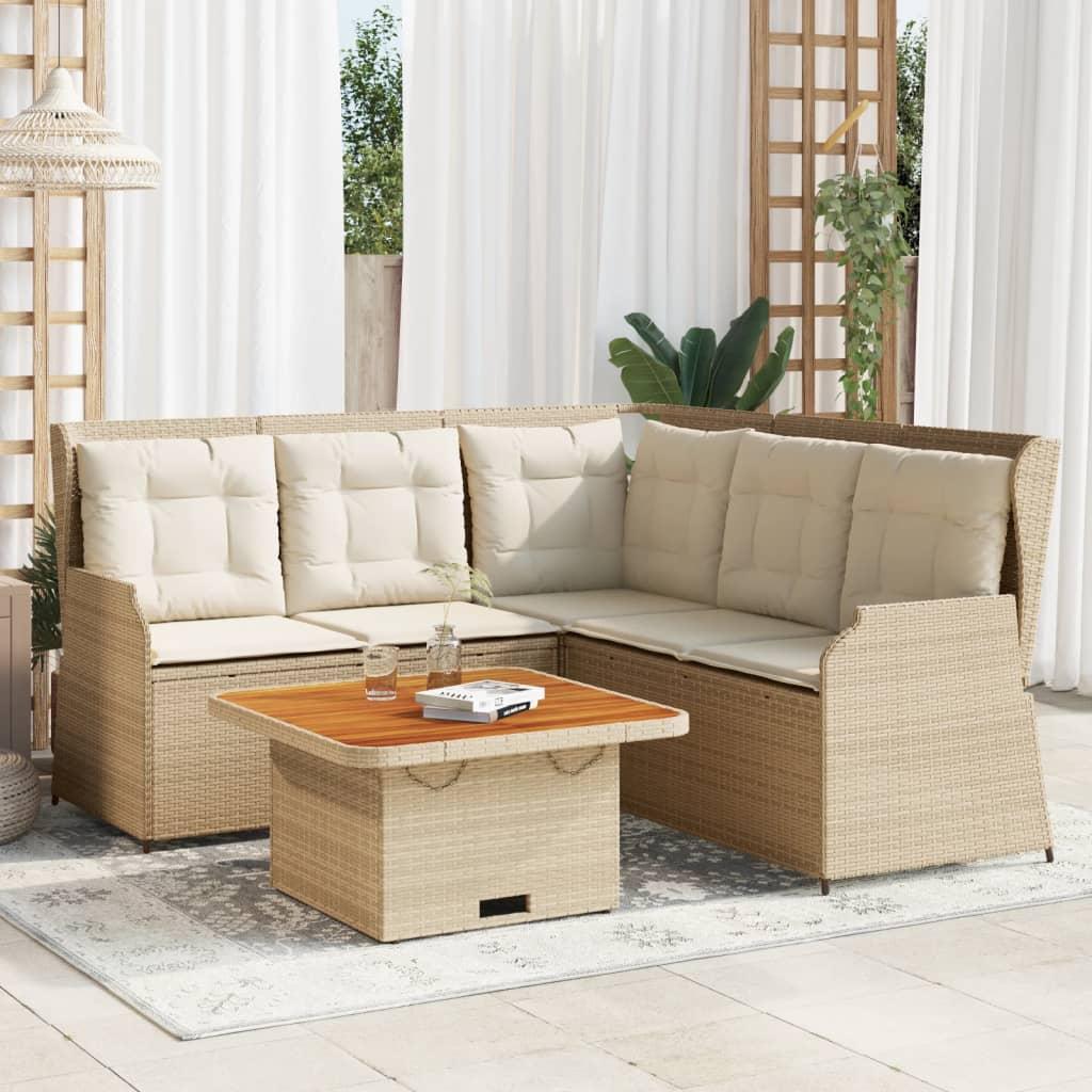 Loungesæt til haven i polyrattan - 4 dele med hynder, beige billede