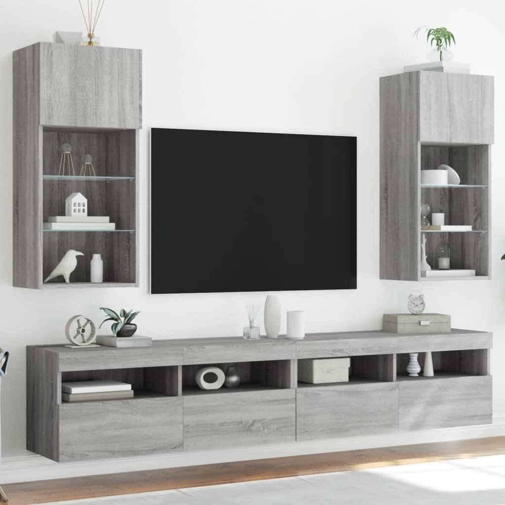 Tv-borde 2 stk. med LED-lys 40,5x30x90 cm grå sonoma-eg billede