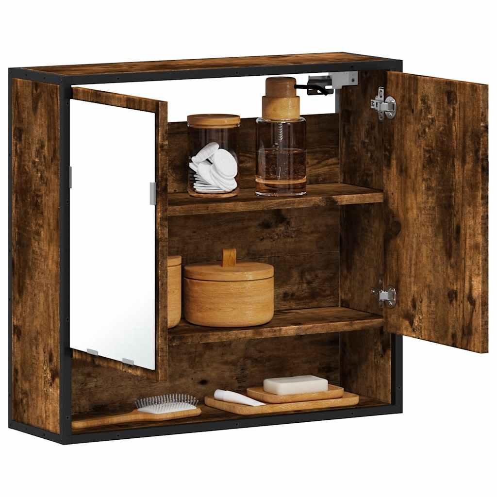 Badeværelsesskab + spejl 65x20x60 cm konstrueret træ røget eg