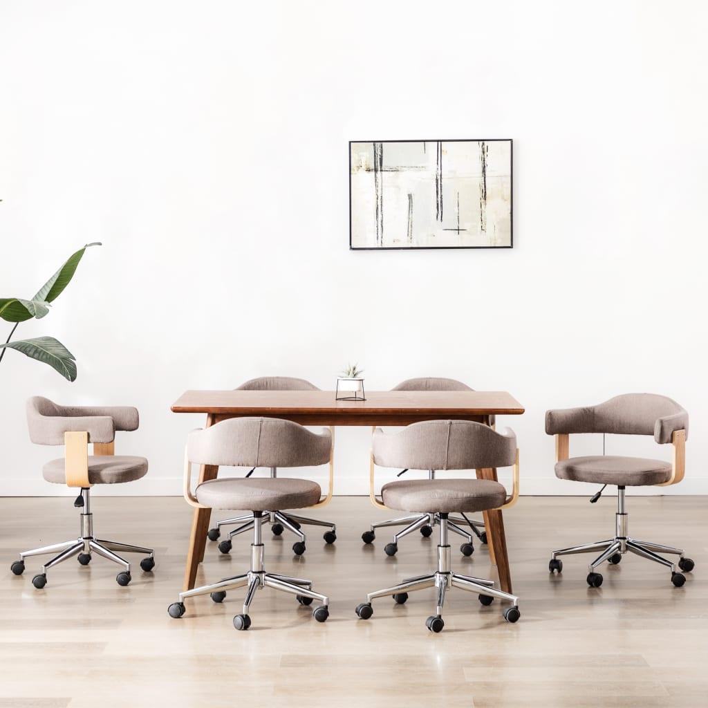 Drejelige spisebordsstole 6 stk. bøjet træ og stof gråbrun