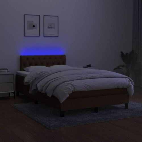 Kontinentalseng med LED-lys 120x200 cm - stof, mørkebrun