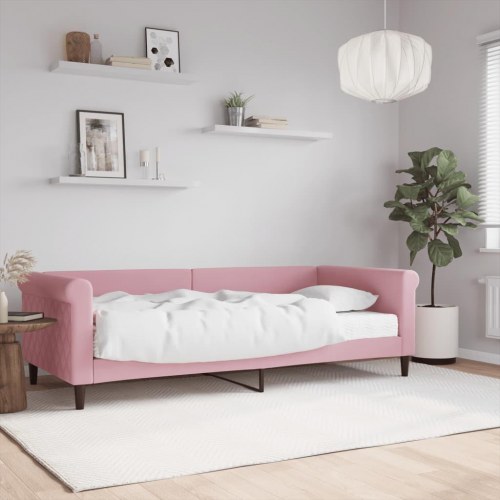 Daybed med madras 90×200 cm i velour - lyserød