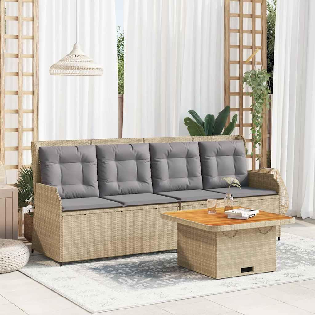 Loungesæt til haven 3 dele med hynder polyrattan beige billede