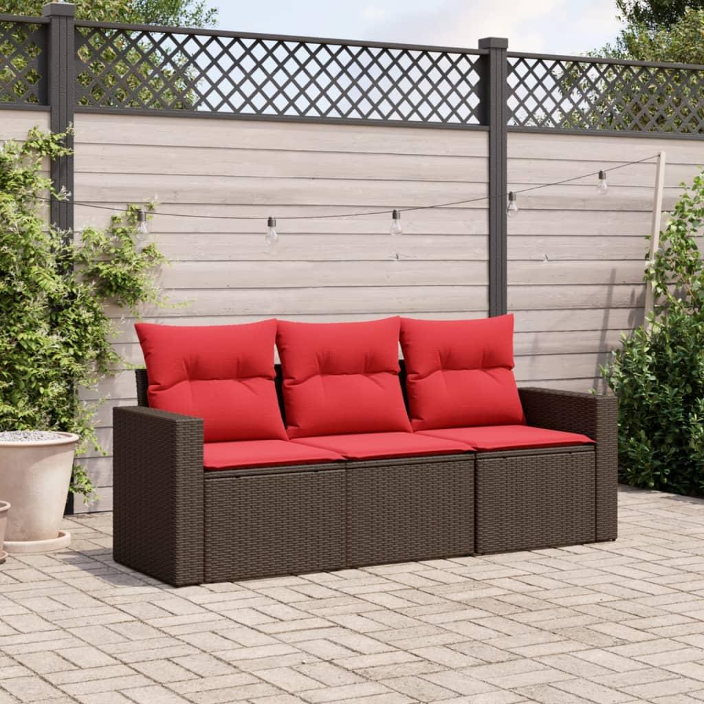 Sofasæt til haven 3 dele med hynder polyrattan brun