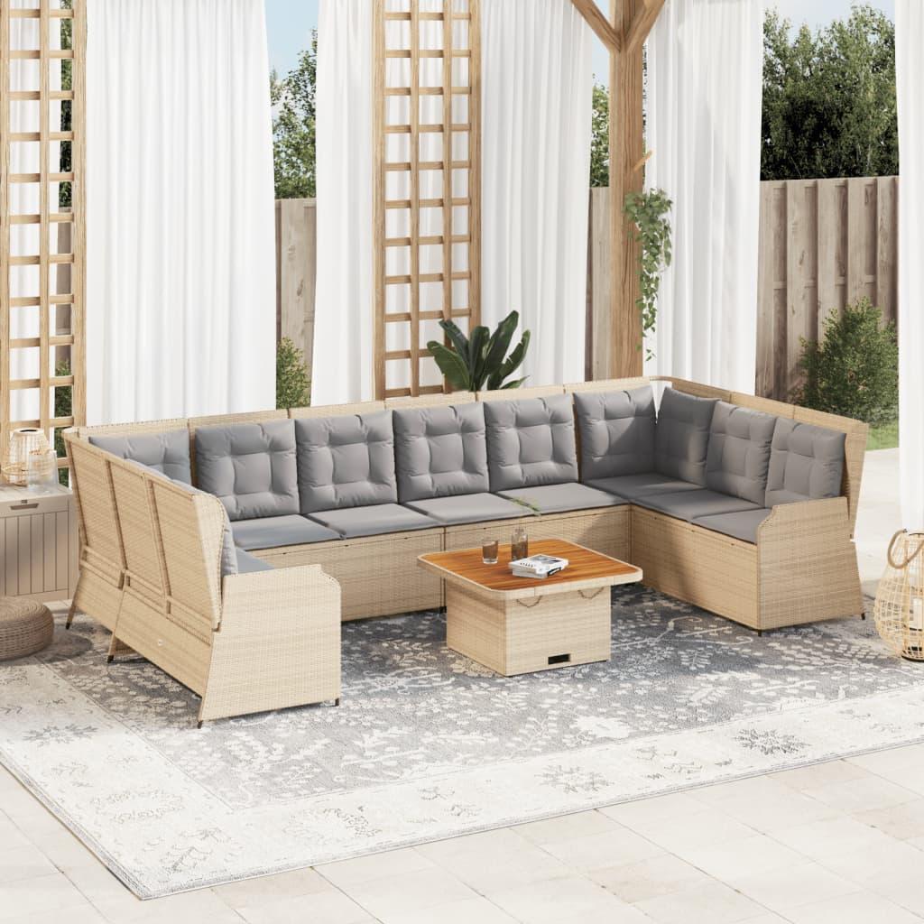Loungesæt til haven 7 dele med hynder i polyrattan - beige billede
