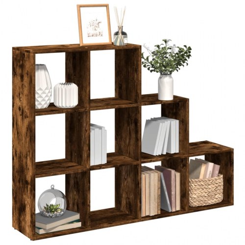 Bogreol/rumdeler i røget eg - 137,5 × 29 × 103,5 cm, 9 kuber