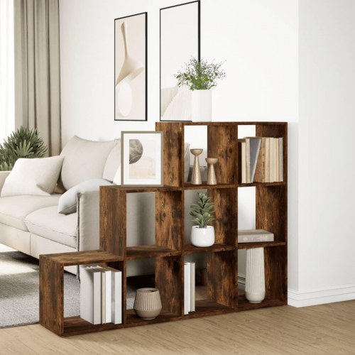 Bogreol/rumdeler i røget eg - 137,5 × 29 × 103,5 cm, 9 kuber
