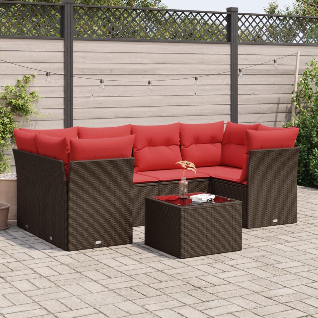 Sofasæt til haven 7 dele med hynder polyrattan brun