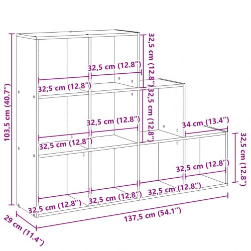 Bogreol/rumdeler i røget eg - 137,5 × 29 × 103,5 cm, 9 kuber