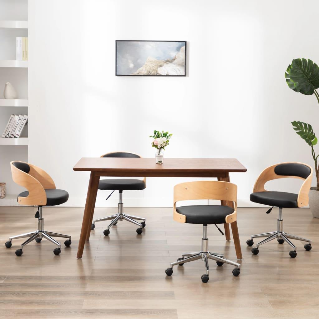 Drejelige spisebordsstole 4 stk. bøjet træ og kunstlæder sort