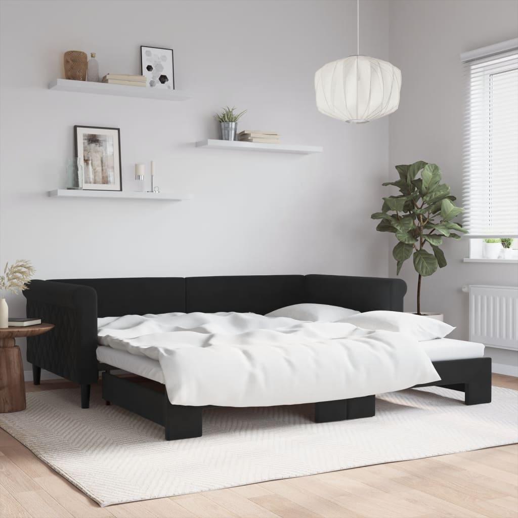 Daybed med udtræk 100×200 cm - velour, sort