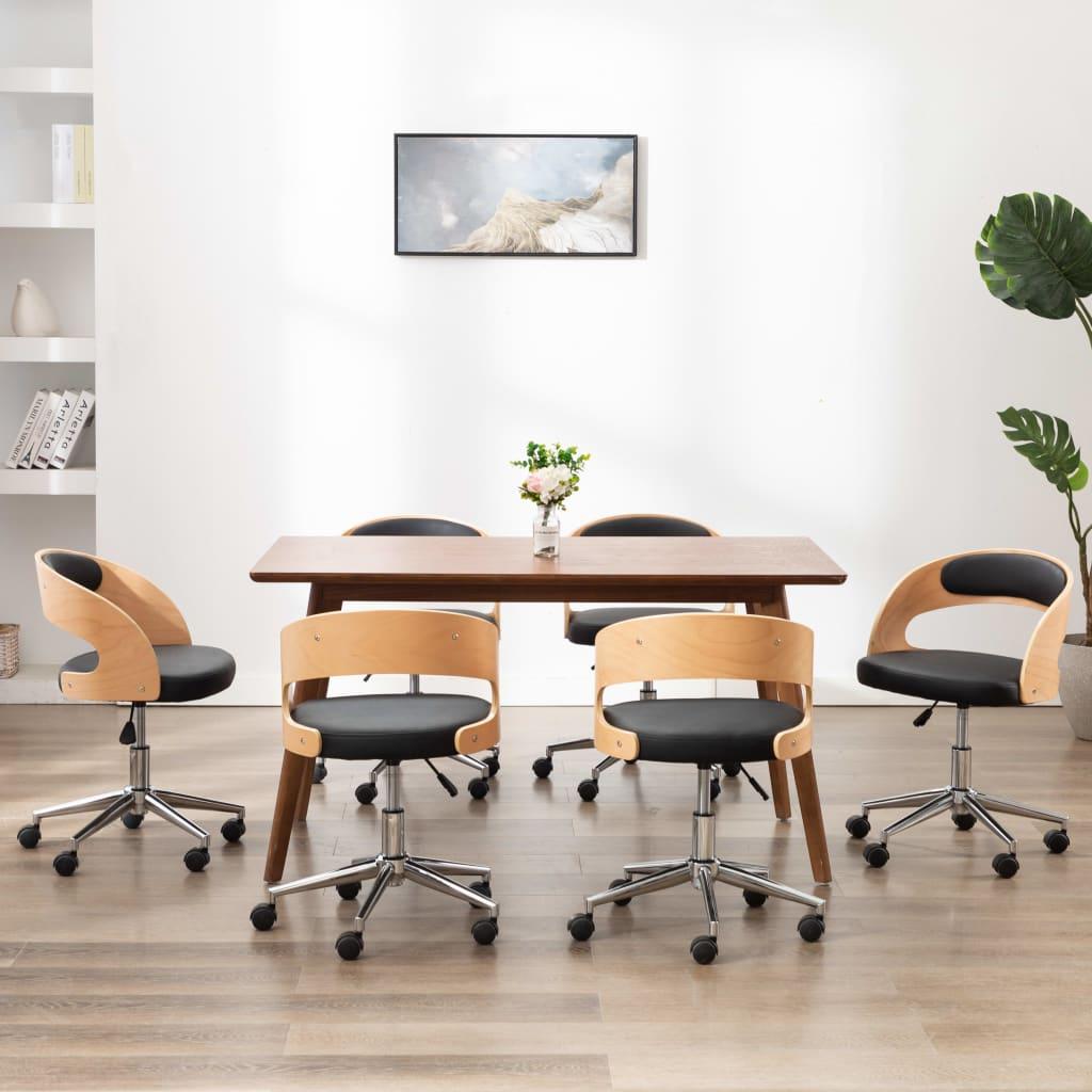 Drejelige spisebordsstole 6 stk. bøjet træ og kunstlæder sort