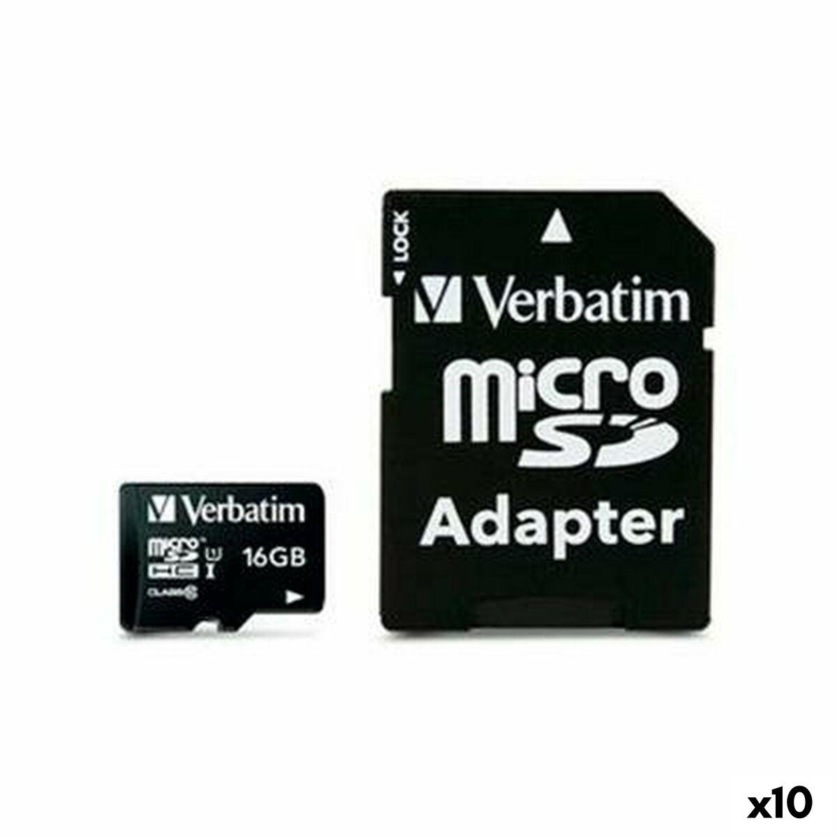 Verbatim microSDHC 16 GB med SD-adapter - 10 stk.