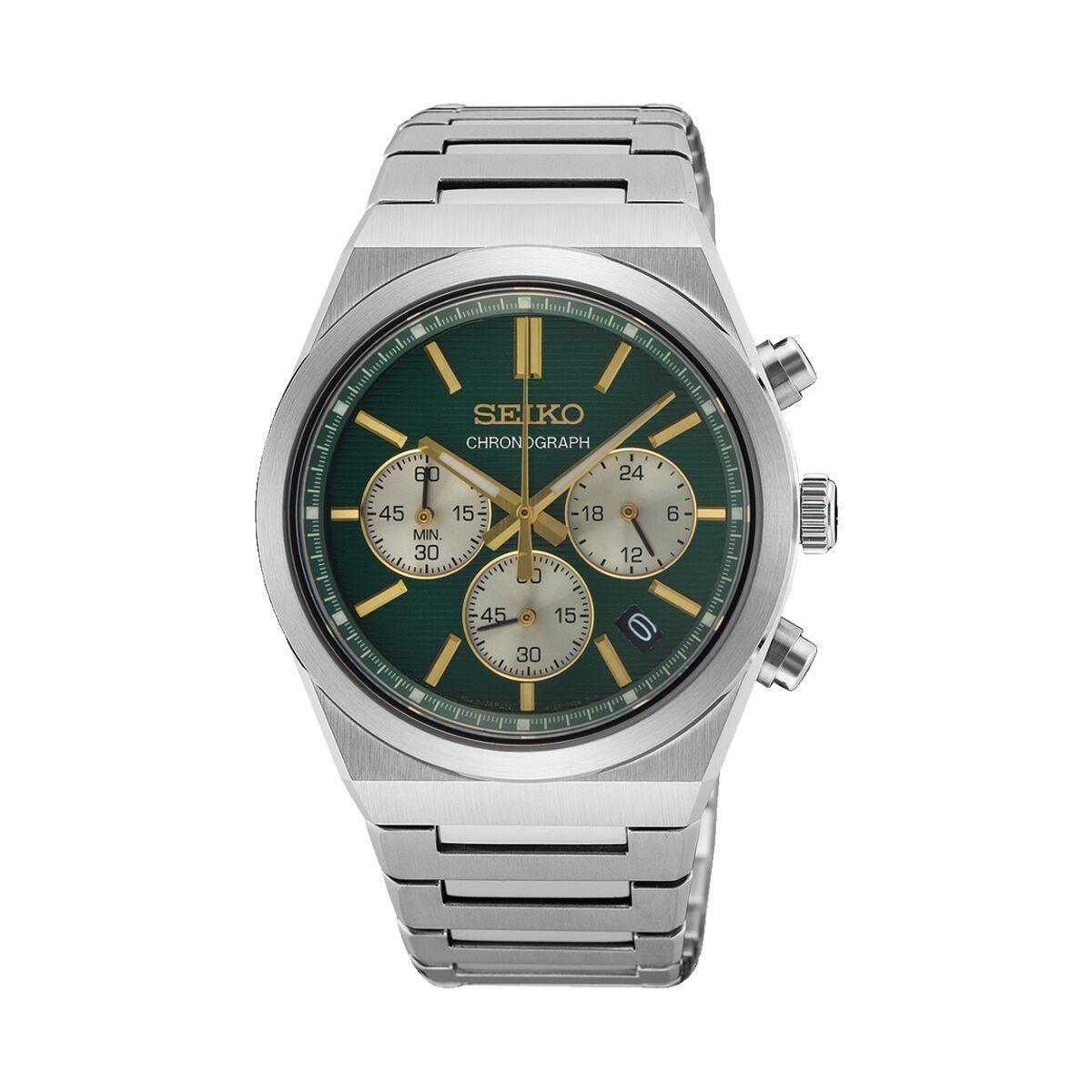 Seiko SSB461P1 herreur - kronograf i stål med grøn urskive