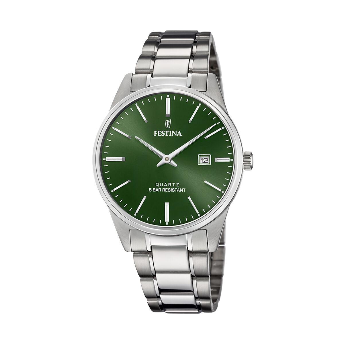Festina herreur F20511/5 - sølvfarvet armbåndsur med grøn skive billede