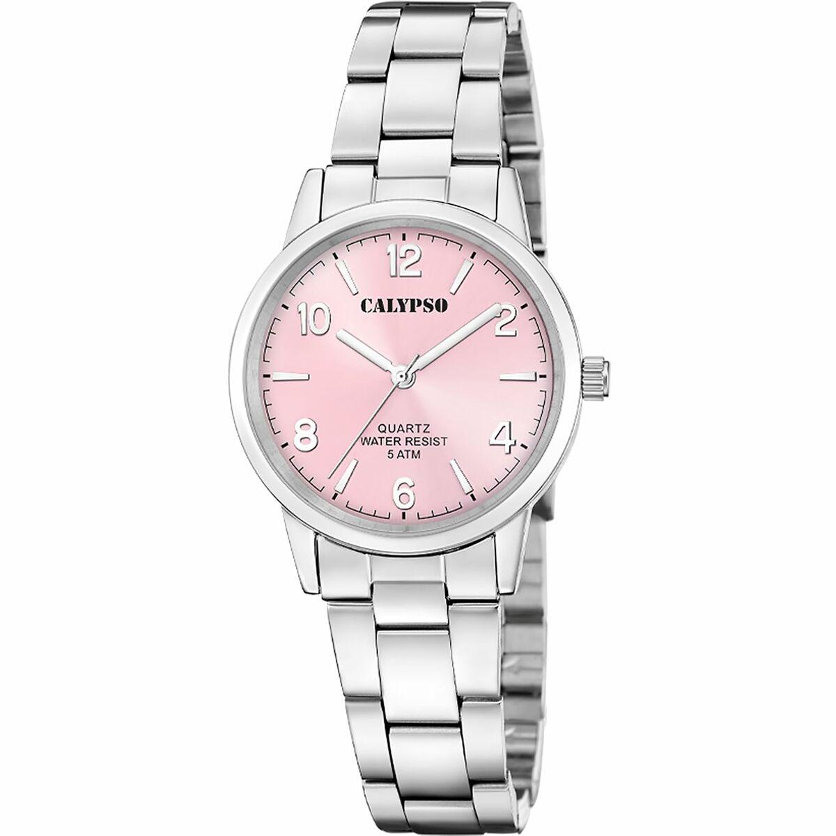 Calypso K5859/5 dameur - sølvfarvet armbåndsur med pink skive billede