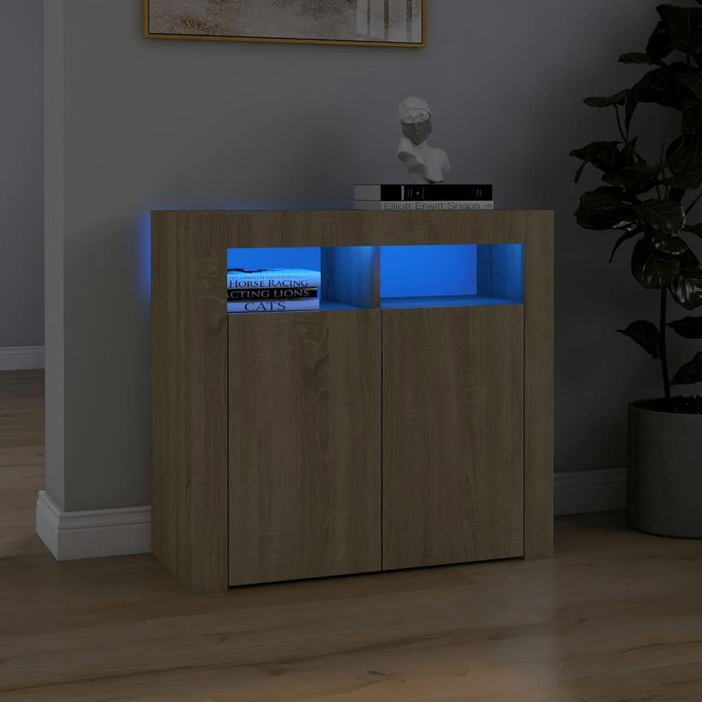 Skænk med LED-lys 80x35x75 cm sonoma-eg