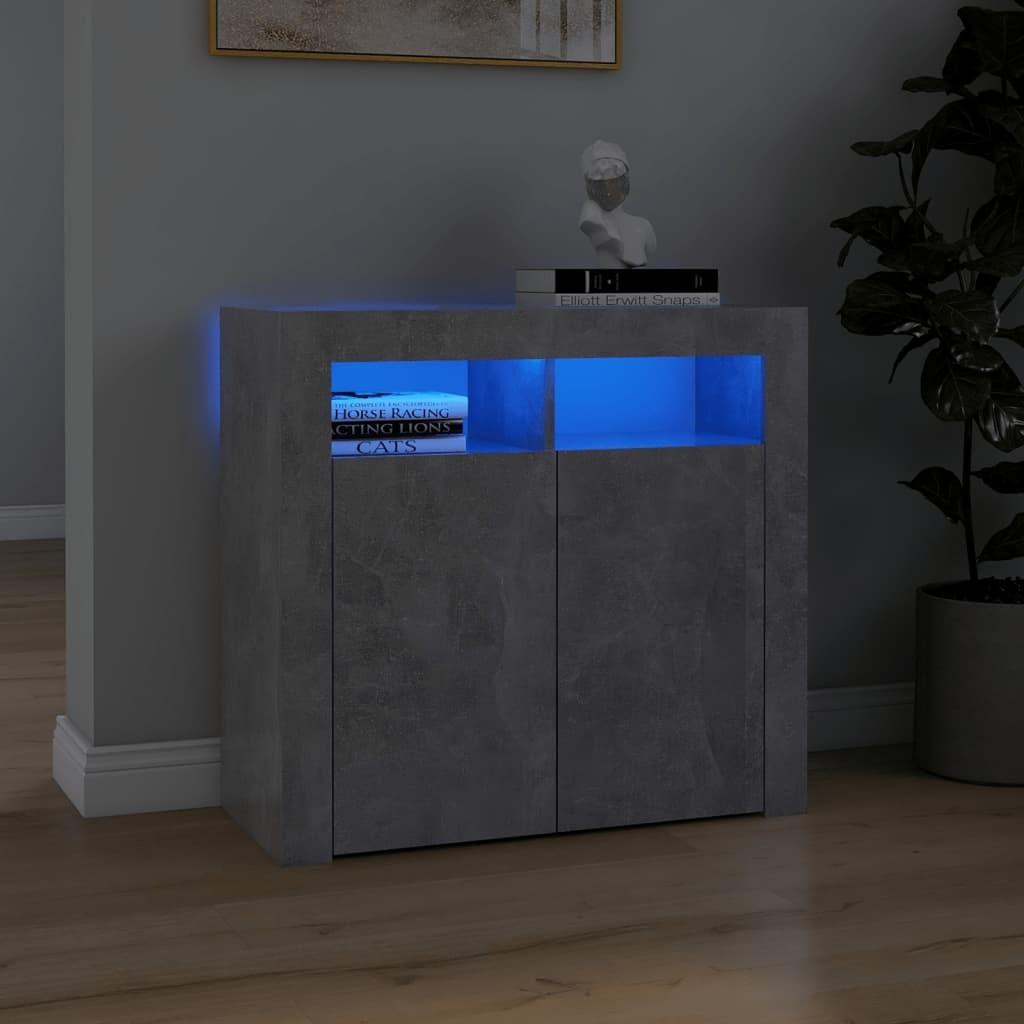 Skænk med LED-lys 80x35x75 cm betongrå