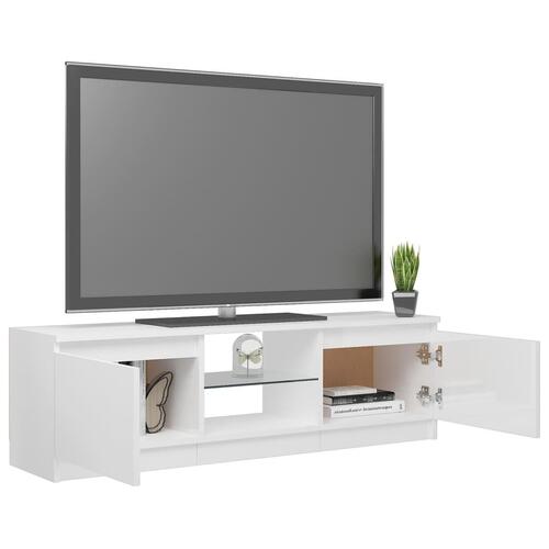 Tv-skab med LED-lys 120x30x35,5 cm hvid højglans