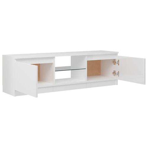 Tv-skab med LED-lys 120x30x35,5 cm hvid højglans