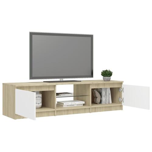 Tv-bord med LED-lys 140x40x35,5 cm hvid og sonoma-eg