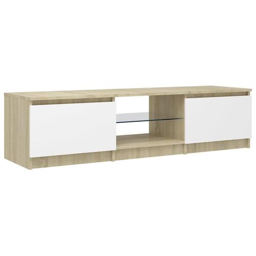 Tv-bord med LED-lys 140x40x35,5 cm hvid og sonoma-eg