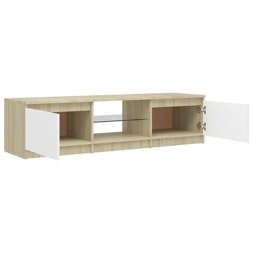Tv-bord med LED-lys 140x40x35,5 cm hvid og sonoma-eg