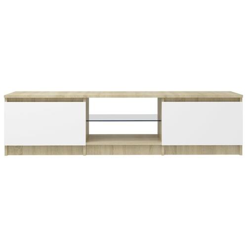 Tv-bord med LED-lys 140x40x35,5 cm hvid og sonoma-eg