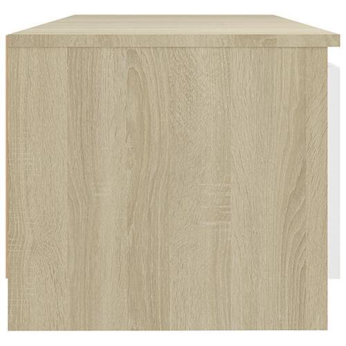 Tv-bord med LED-lys 140x40x35,5 cm hvid og sonoma-eg