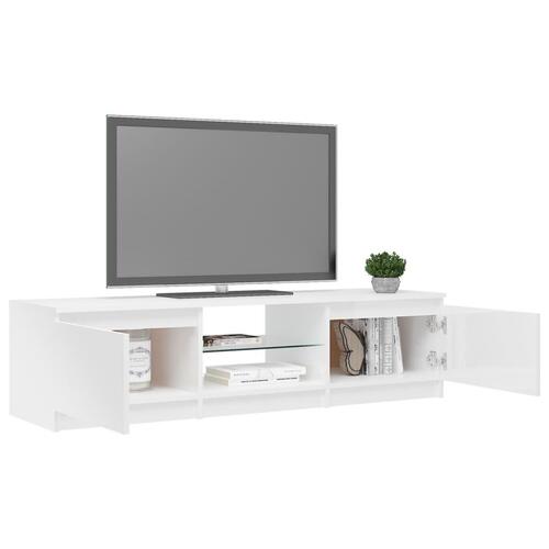 Tv-skab med LED-lys 140x40x35,5 cm hvid højglans