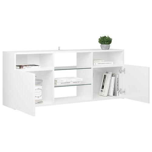 Tv-skab med LED-lys 120x30x50 cm hvid højglans