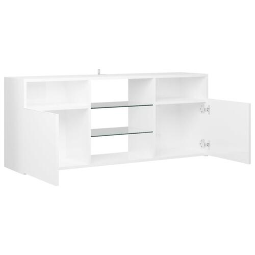 Tv-skab med LED-lys 120x30x50 cm hvid højglans