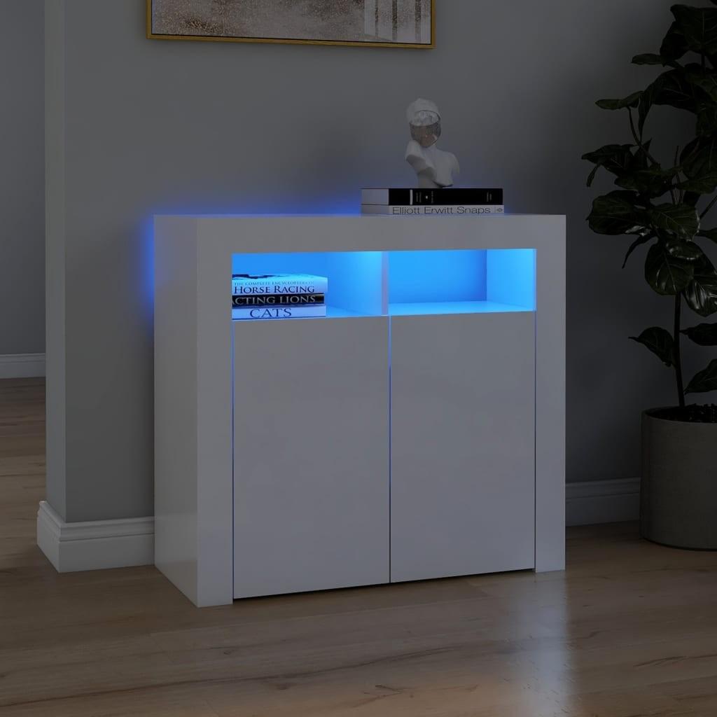 Skænk med LED-lys 80x35x75 cm hvid højglans