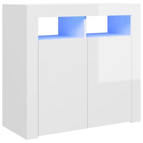 Skænk med LED-lys 80x35x75 cm hvid højglans