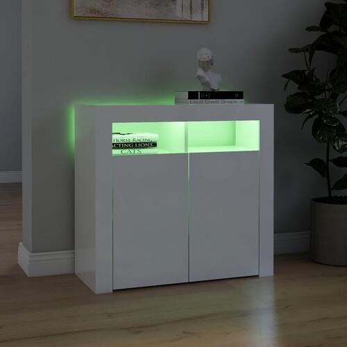 Skænk med LED-lys 80x35x75 cm hvid højglans