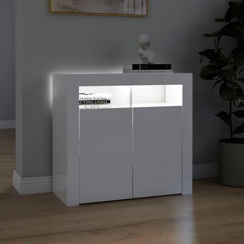 Skænk med LED-lys 80x35x75 cm hvid højglans