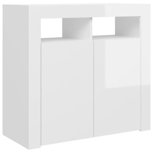 Skænk med LED-lys 80x35x75 cm hvid højglans